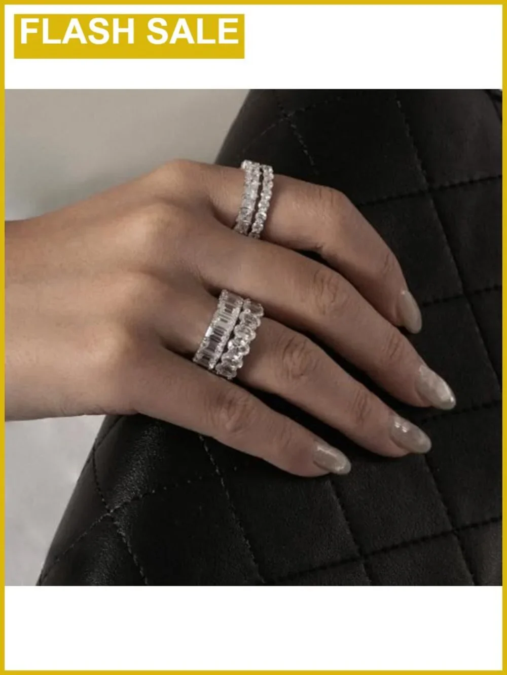 Emerald Cut Cubic Zirconia Eternity Ring 14K Yellow Gold Plated 925 Sterling